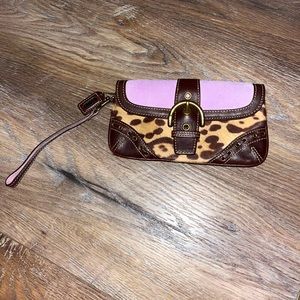 Coach Leopard Calf Hair Lavender Brown Suede wristlet